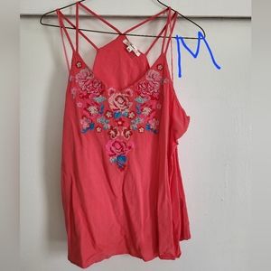 Embroidered Coral Tank Top, Medium